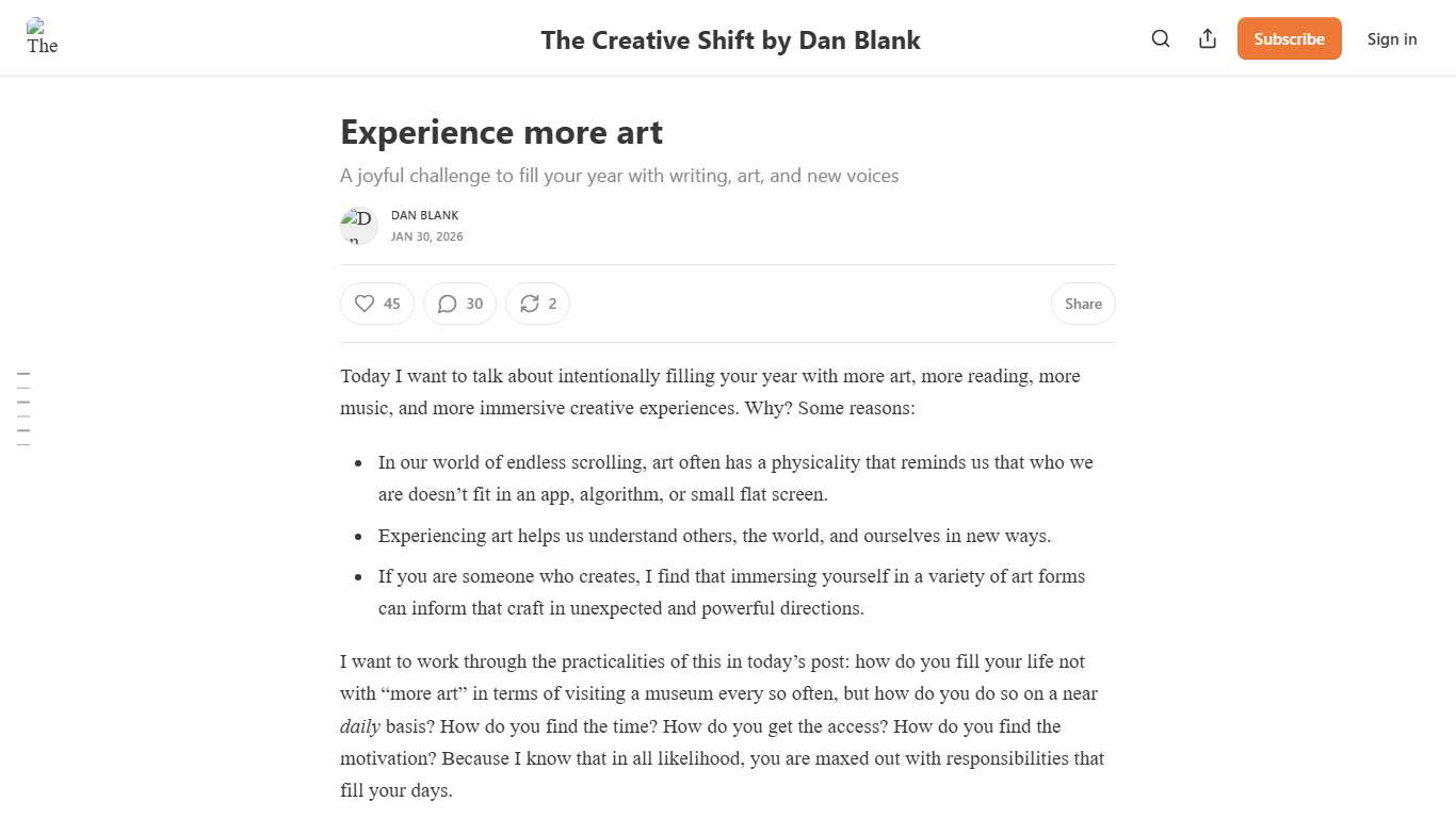 Experience more art - The Creative Shift by Dan Blank